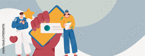 Virtual characters social communication concept business flat vector hand drawn illustration
