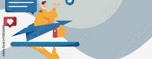 Virtual characters social communication concept business flat vector hand drawn illustration
