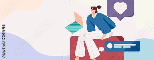 Virtual characters social communication concept business flat vector hand drawn illustration
