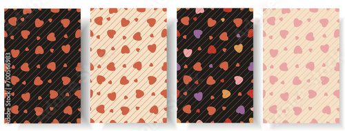 Set Valentine's Day background with Groovy red Hearts and Geometric Lines. Collection holiday postcard sheets. Vector illustration can used card cover and web poster. EPS 10