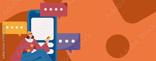 Virtual characters social communication concept business flat vector hand drawn illustration
