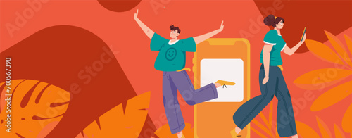 Virtual characters social communication concept business flat vector hand drawn illustration
