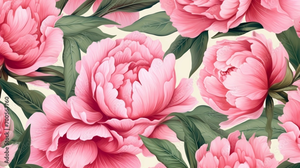 Seamless vector pattern with pink peonies Ai Generative