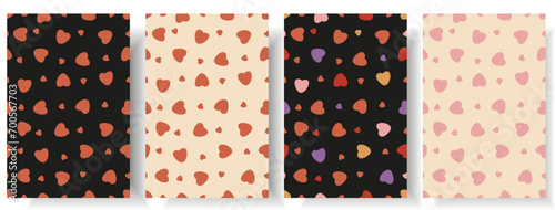 Set Valentine's Day Wrapping paper with Groovy red Hearts. Collection holiday Wrapper sheets. Vector illustration can used textile, bed linen and wallpaper print. EPS 10