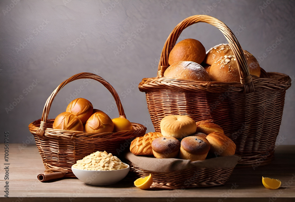 basket of mix bakery on minimal background