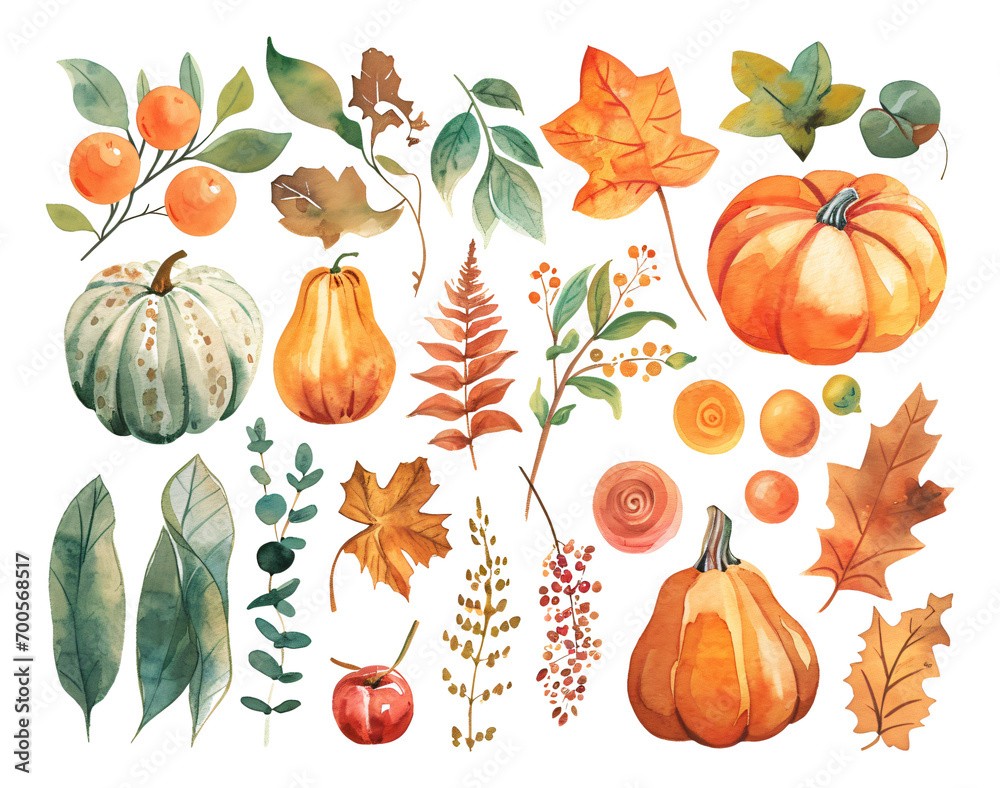 pattern with pumpkins watercolor texture decorative stickers