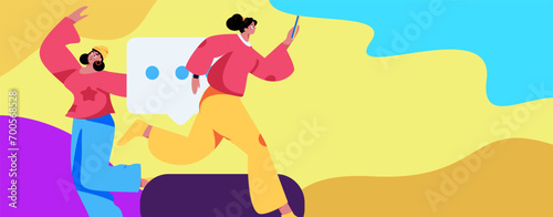 Virtual characters social communication concept business flat vector hand drawn illustration
