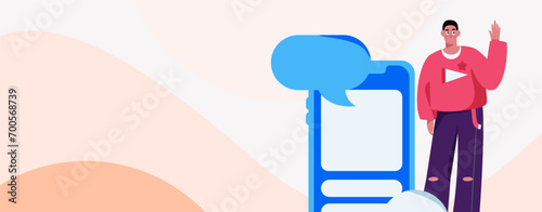 Virtual characters social communication concept business flat vector hand drawn illustration

