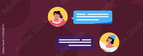 Virtual characters social communication concept business flat vector hand drawn illustration
