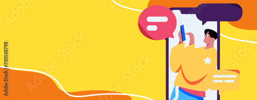 Virtual characters social communication concept business flat vector hand drawn illustration
