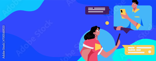 Virtual characters social communication concept business flat vector hand drawn illustration
