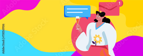 Virtual characters social communication concept business flat vector hand drawn illustration
