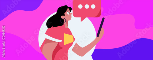 Virtual characters social communication concept business flat vector hand drawn illustration
