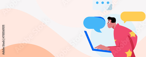 Virtual characters social communication concept business flat vector hand drawn illustration
