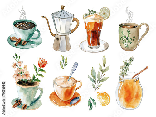 Coffee and Tea watercolor texture decorative stickers
