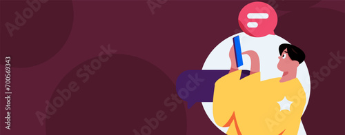 Virtual characters social communication concept business flat vector hand drawn illustration
