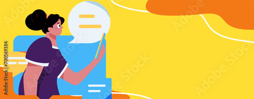 Virtual characters social communication concept business flat vector hand drawn illustration
