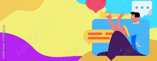 Virtual characters social communication concept business flat vector hand drawn illustration
