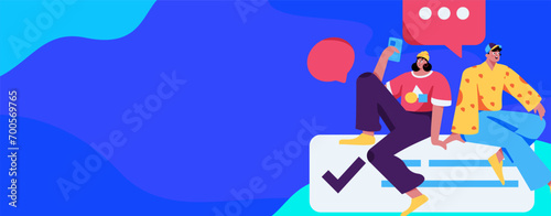 Virtual characters social communication concept business flat vector hand drawn illustration
