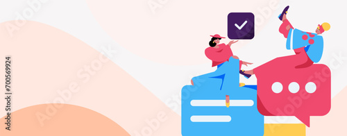 Virtual characters social communication concept business flat vector hand drawn illustration
