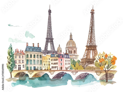 watercolor texture decorative stickers eiffel tower city