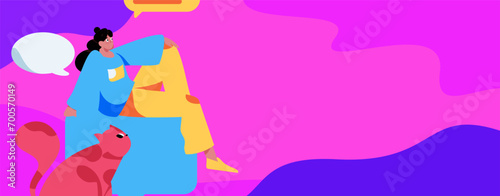 Virtual characters social communication concept business flat vector hand drawn illustration
