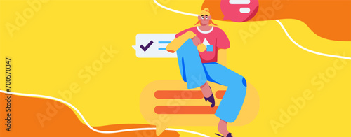 Virtual characters social communication concept business flat vector hand drawn illustration
