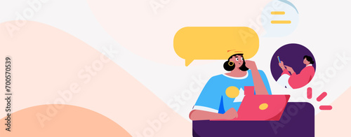 Virtual characters social communication concept business flat vector hand drawn illustration
