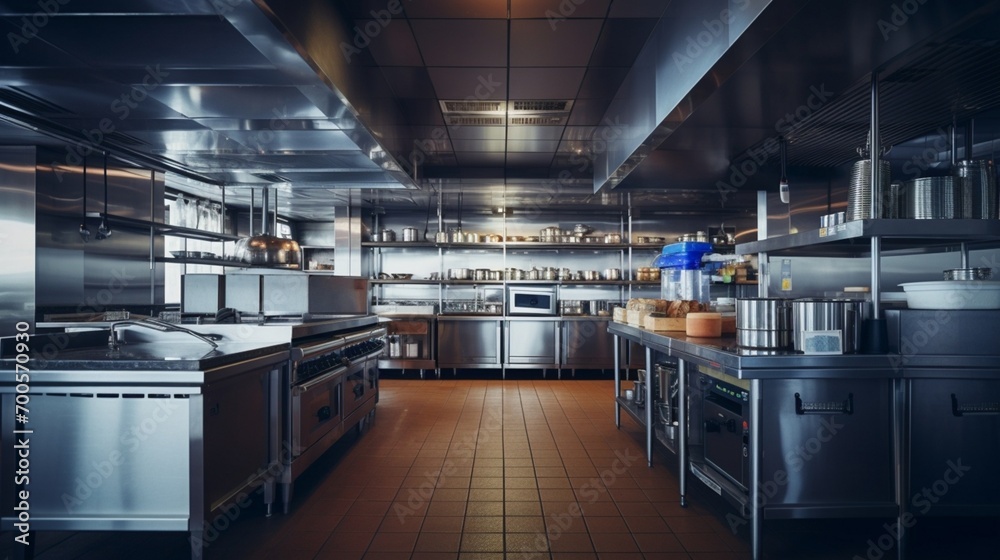 Empty restaurant kitchen with professional equipment