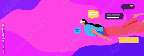 Virtual characters social communication concept business flat vector hand drawn illustration

