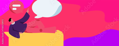 Virtual characters social communication concept business flat vector hand drawn illustration
