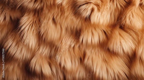 Light orange fur texture top view. Turquoise fluffy fabric winter coat background. Abstract wallpaper textile surface