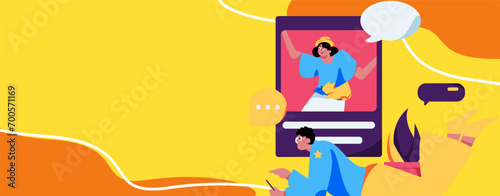 Virtual characters social communication concept business flat vector hand drawn illustration
