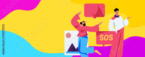 Virtual characters social communication concept business flat vector hand drawn illustration
