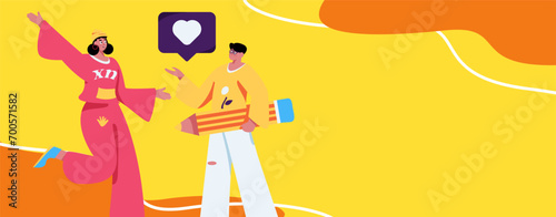 Virtual characters social communication concept business flat vector hand drawn illustration
