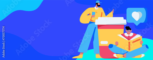 Virtual characters social communication concept business flat vector hand drawn illustration
