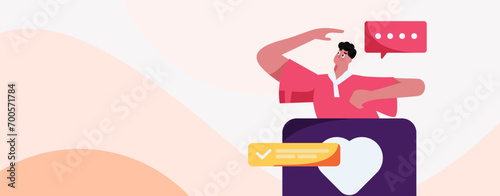 Virtual characters social communication concept business flat vector hand drawn illustration
