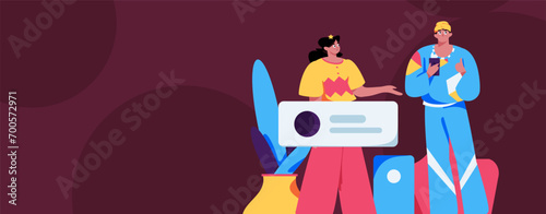 Virtual characters social communication concept business flat vector hand drawn illustration

