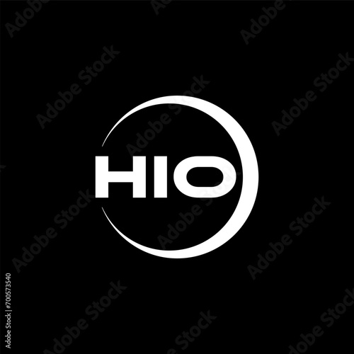 HIO letter logo design with black background in illustrator, cube logo, vector logo, modern alphabet font overlap style. calligraphy designs for logo, Poster, Invitation, etc.