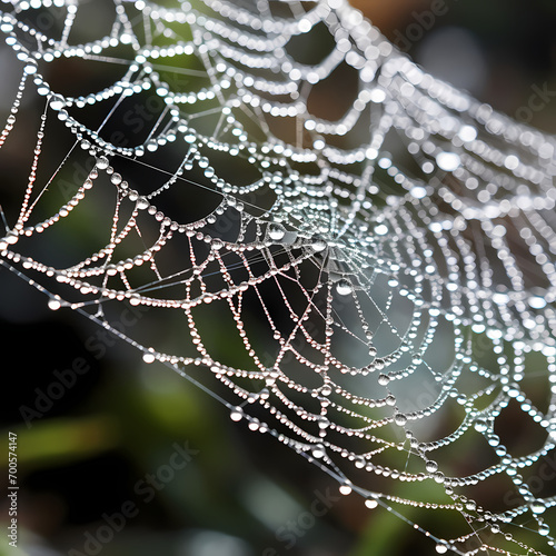 Close-up of a dew-covered spider web.