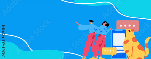 Virtual characters social communication concept business flat vector hand drawn illustration

