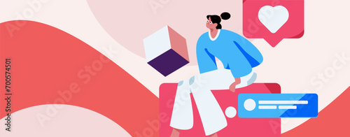 Virtual characters social communication concept business flat vector hand drawn illustration
