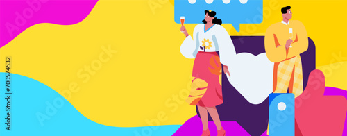Virtual characters social communication concept business flat vector hand drawn illustration
