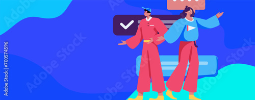 Virtual characters social communication concept business flat vector hand drawn illustration
