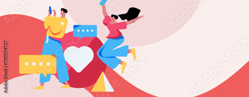 Virtual characters social communication concept business flat vector hand drawn illustration
