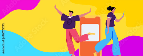 Virtual characters social communication concept business flat vector hand drawn illustration
