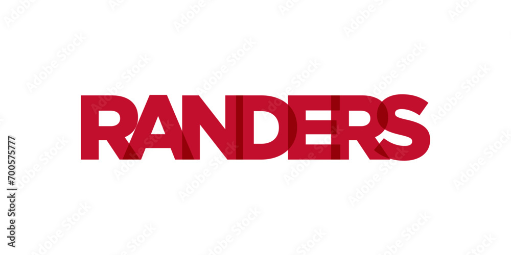 Randers in the Denmark emblem. The design features a geometric style, vector illustration with bold typography in a modern font. The graphic slogan lettering.