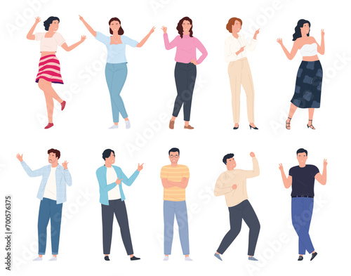 A group of cheerful happy people. Young people celebrate victory and success. Satisfaction from joyful events. Vector illustration