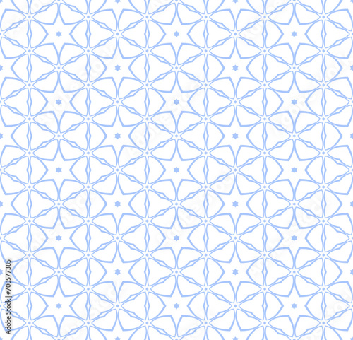 Abstract Seamless Geometric Stars and Hexagons Light Blue Pattern.