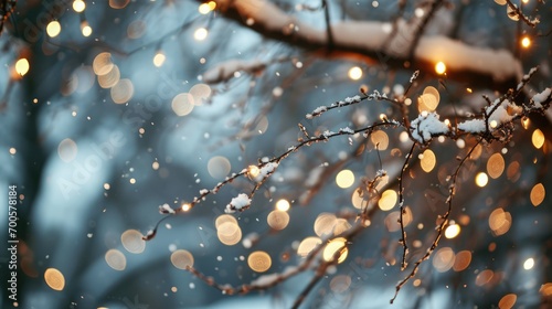 Branch with Snow  Winter Scene with Bokeh winter scene